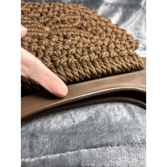 Vintage‎ Macrame Woven Purse Brown Oversized Handles 60s 70s Retro Hippie Boho - Picture 15 of 16